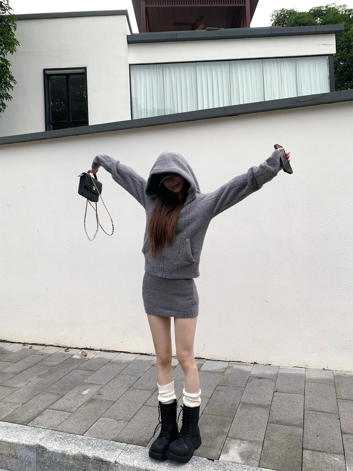 

Женский вязаный комплект Fheer: шапка и кардиган в корейском стиле, повседневный, свободный крой, с длинными рукавами, утепленный, осенне-весенний, из двух предметов