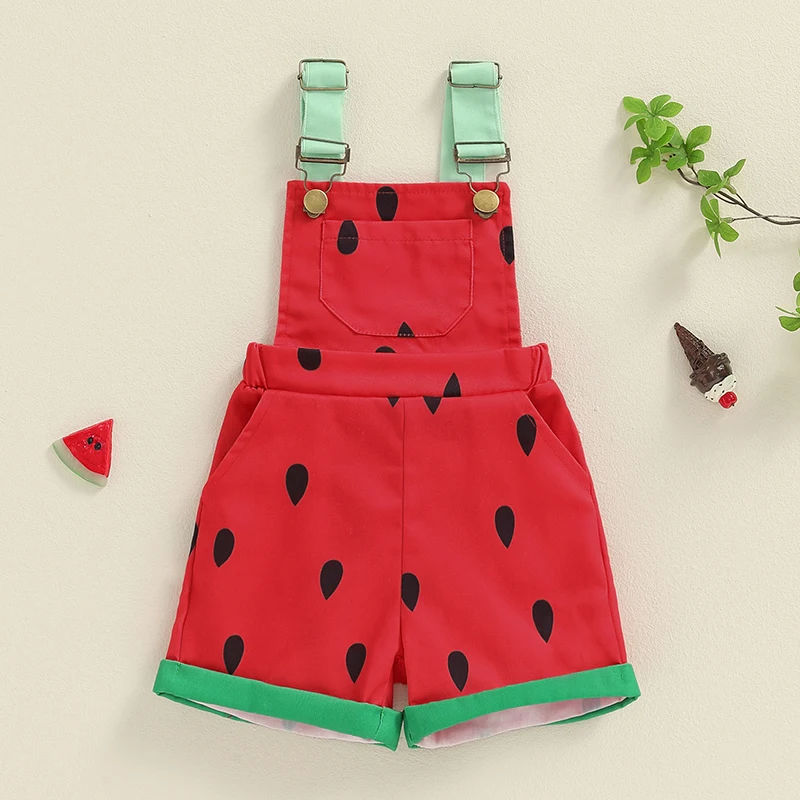 Toddler Watermelon Suspender Shorts Baby Girl Denim Romper Sleeveless Straps Jumpsuit Kids Wide Leg Jeans Overalls