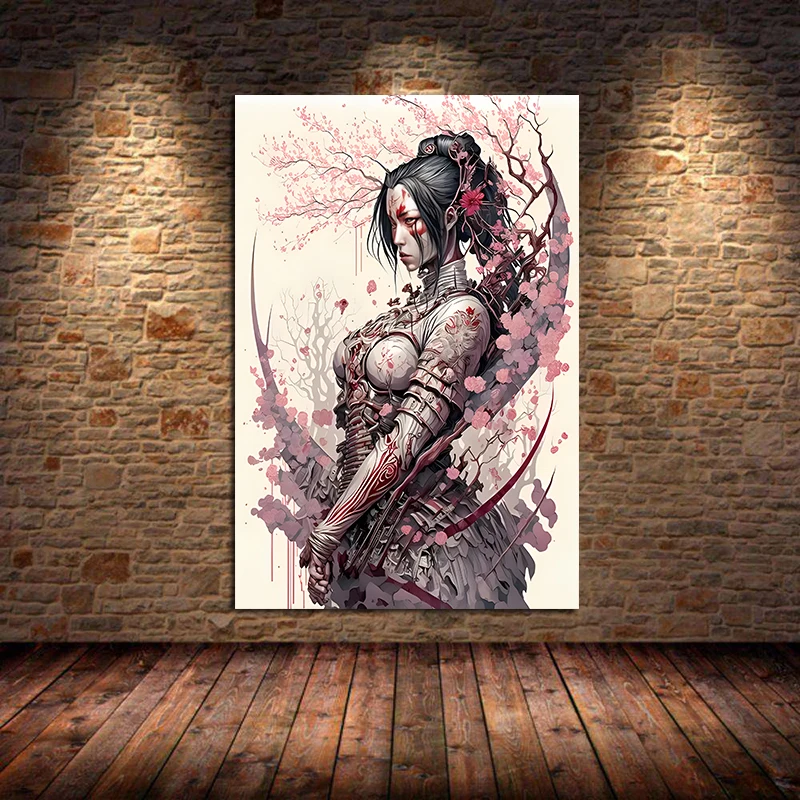Vintage Japanese Geisha Woman Girls Samurai Sword Art Poster Canvas Painting Wall Prints Picture for Living Room Home Decor