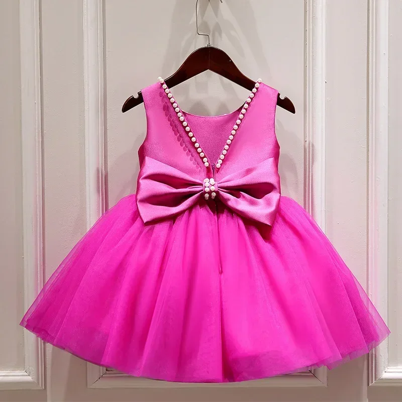 

Wedding Beading Dresses Formal for Toddler Baby Girls Dress Bow Baptism Birthday Party Tutu Fluffy Gowns Occation Clothes Kids