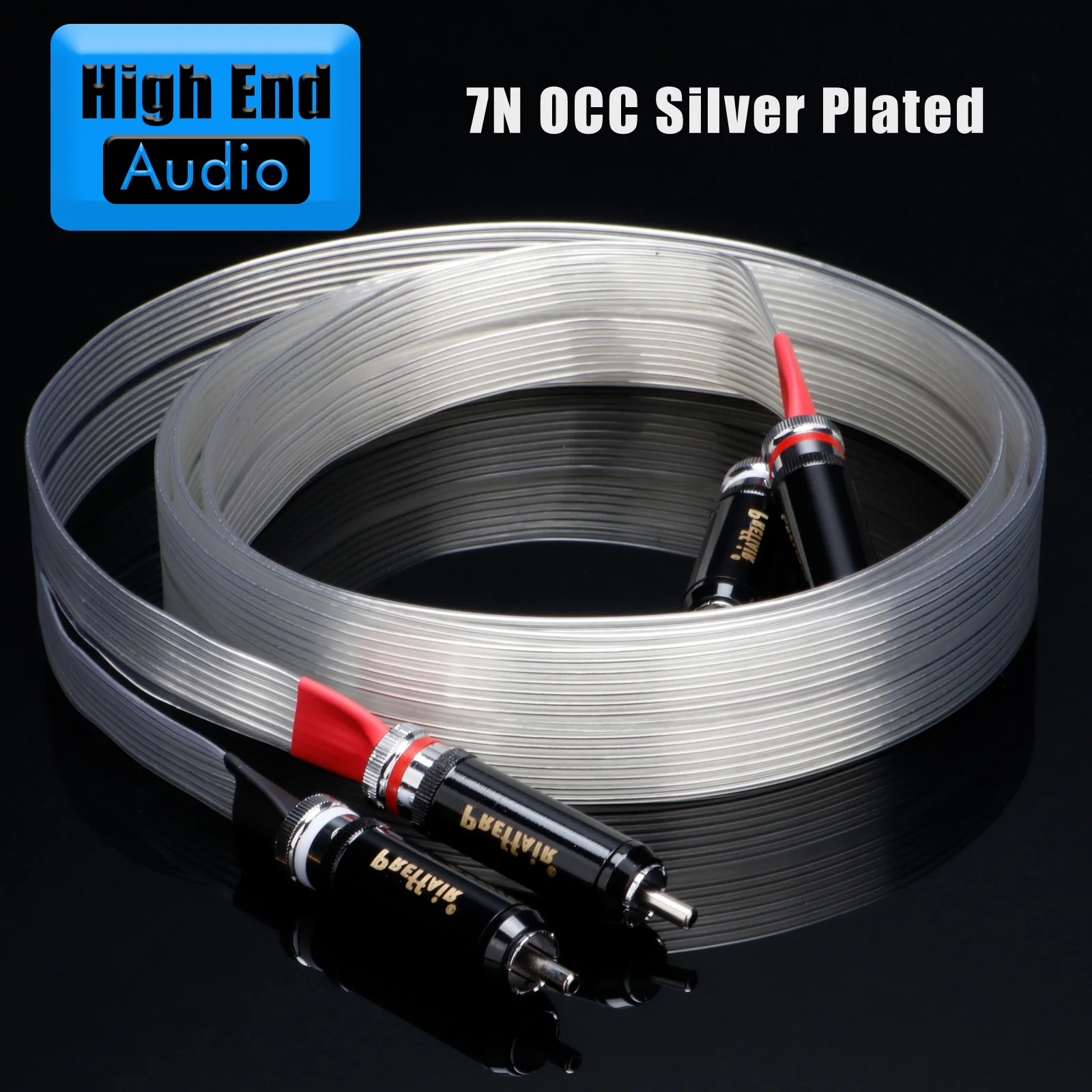 Preffair 1Pair HIFI 4N OFC Silver-plated belt 2RCA To 2RCA Male Audio Cable For Amplifier DAC