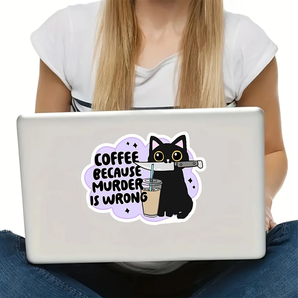 Funny Black Cat Coffee Slogans Vinyl Decals, Waterproof Stickers for Cars, Laptops, Laptops and Motorcycles, Humorous Cat Love