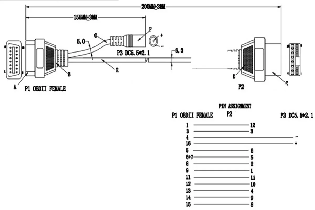 Para mitsubishi 12 pinos para 16 pinos fêmea obd 2 ferramenta de extensão do carro cabo obd para mitsubishi 12pin obd2 conector alta qualidade