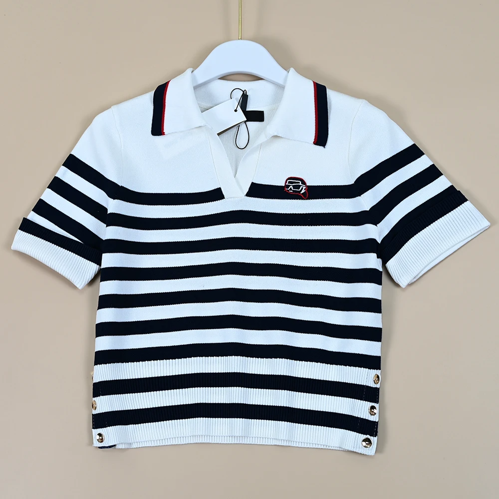 

New Sle Women's Knitted ort Sve Ne Pullover Striped V-Ne ort Length Faionable Casual Summer Top