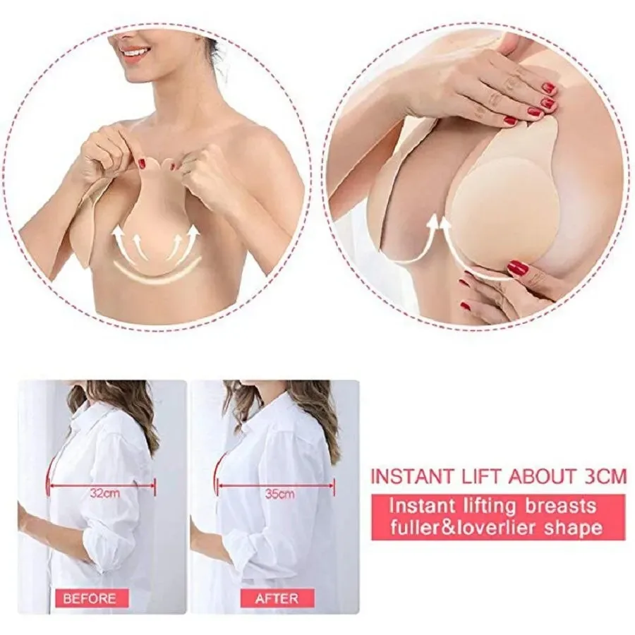 Women Strapless Invisible Bra Self Adhesive Silicone Bra Reusable Adhesive Breast Enhancement Tape Rabbit Nipple Cover Bra Pads