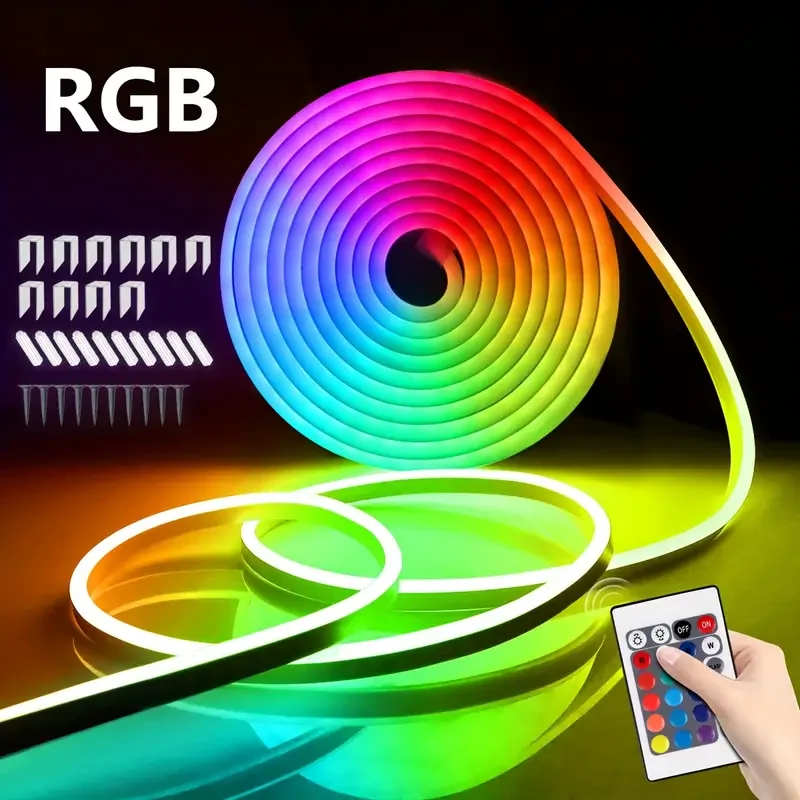 

Гибкая светодиодная неоновая лента RGB 1/2/3/4/5 м с дистанционным управлением и регулируемой яркостью, питание от USB для украшения вечеринки в честь Хэллоуина, окружающей среды кухни
