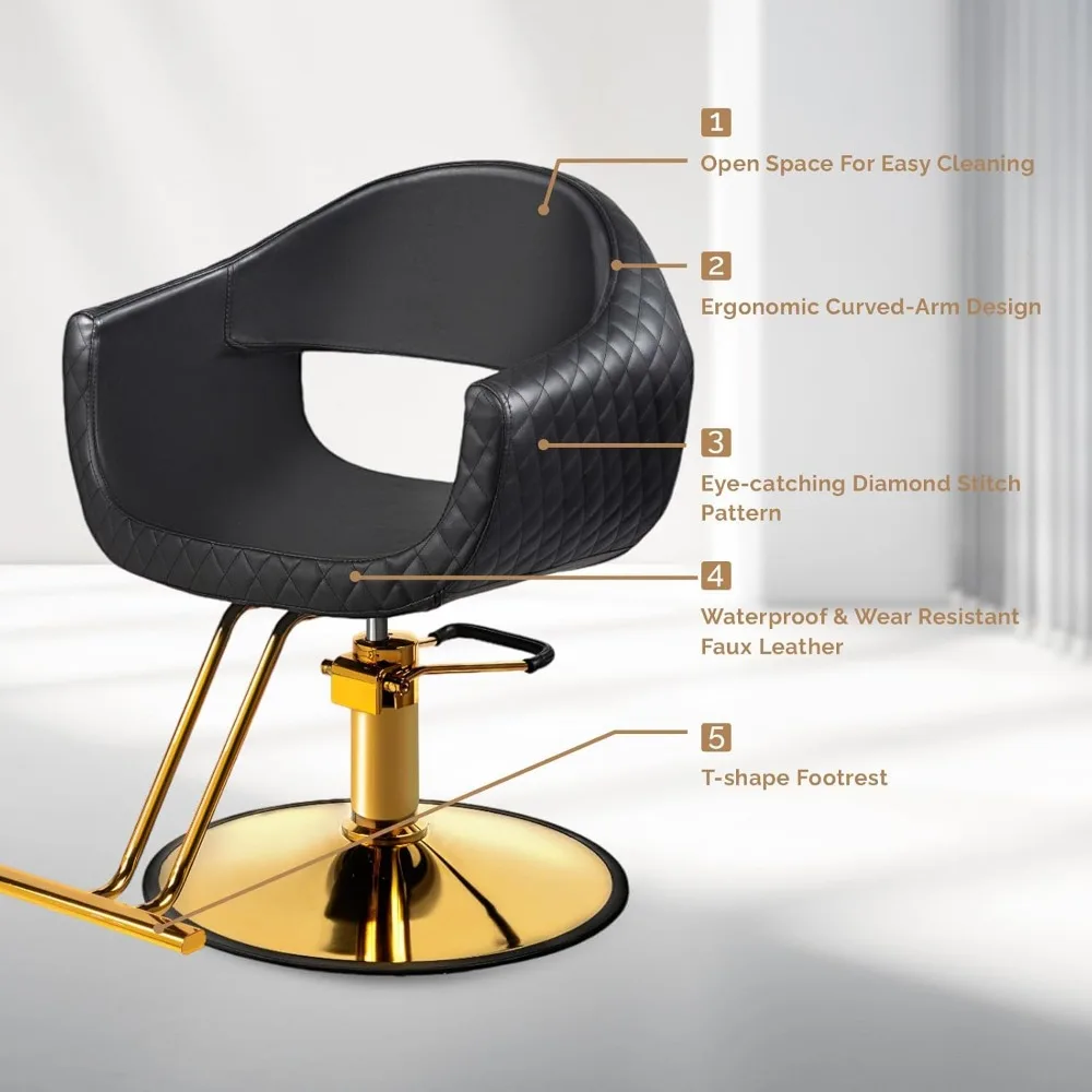 كرسي تصفيف الشعر باللونين الأسود والذهبي مع مضخة هيدروليكية شديدة التحمل و360 درجة °   دوارة لمصففي الشعر