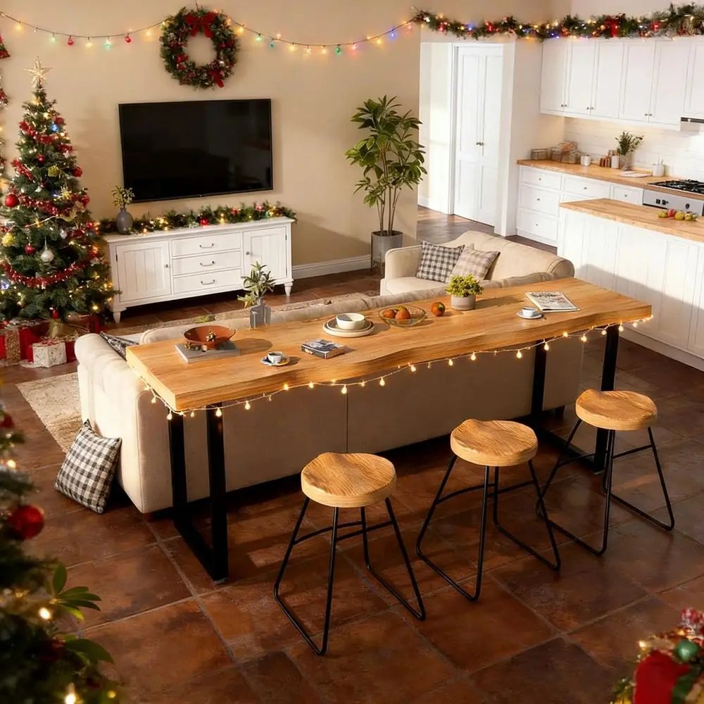 

Современный прямоугольный стол с барной высотой, кухонный остров в деревенском стиле с металлическим каркасом, подходит для обеденных и гостиных (55.1)