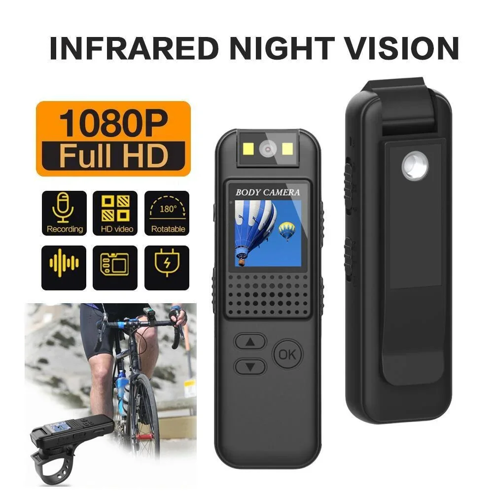 1080P HD Mini Camera Police Law Enforcement Recorder 180 Degrees Rotating Bike Sports DV Car DVR Outdoor Night Vision