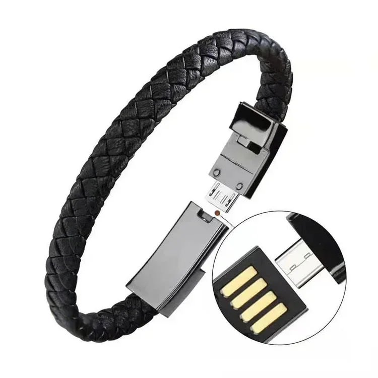 2025/2.4a Pu Leather Usb Bracelet 20cm Data Charging Usb Cable for Mobile Phone Charger