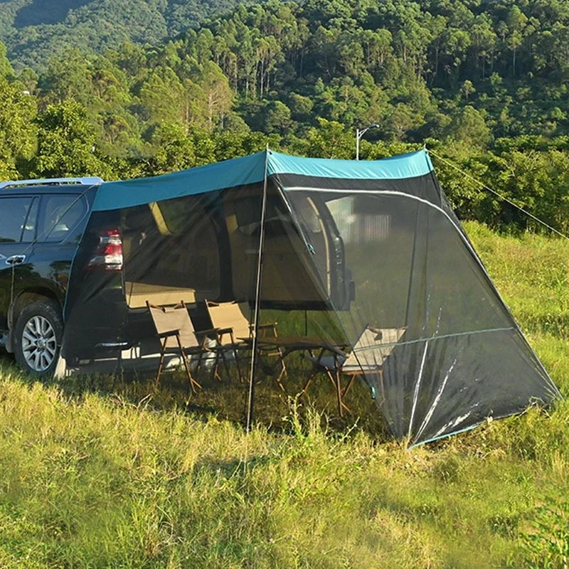 Car Rear Tent Outdoor Camping sun Shading Anti Mosquito SUV Trunk rear Canopy Silver Coated Fabric Roof Portable Self-driving