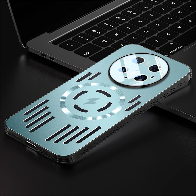 حافظة فاخرة لهاتف هواوي ميت 70 60 50 40 Pro حافظة معدنية صلبة تبديد الحرارة مغناطيسية شحن لاسلكي غطاء خلفي واقي