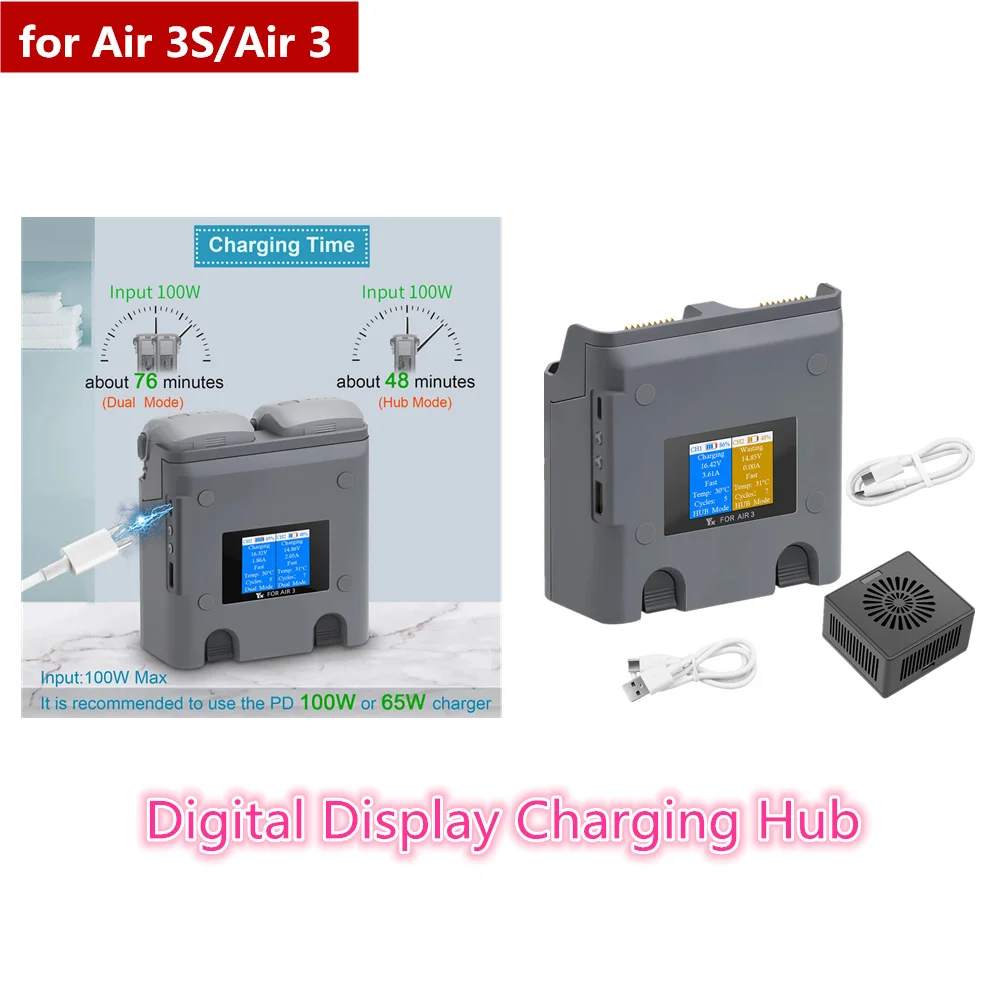 Two-way Digital Display Charging Hub For DJI Air 3S Battery Intelligent Charger Charging Butler Power Bank For DJI Air 3 Drone