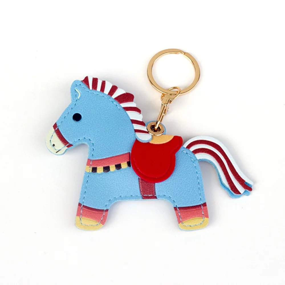Cartoon Horse Keychain Access Control Card Holder Leather Zodiac Pony Bag Hanging Horse Ornament Chinese Zodiac