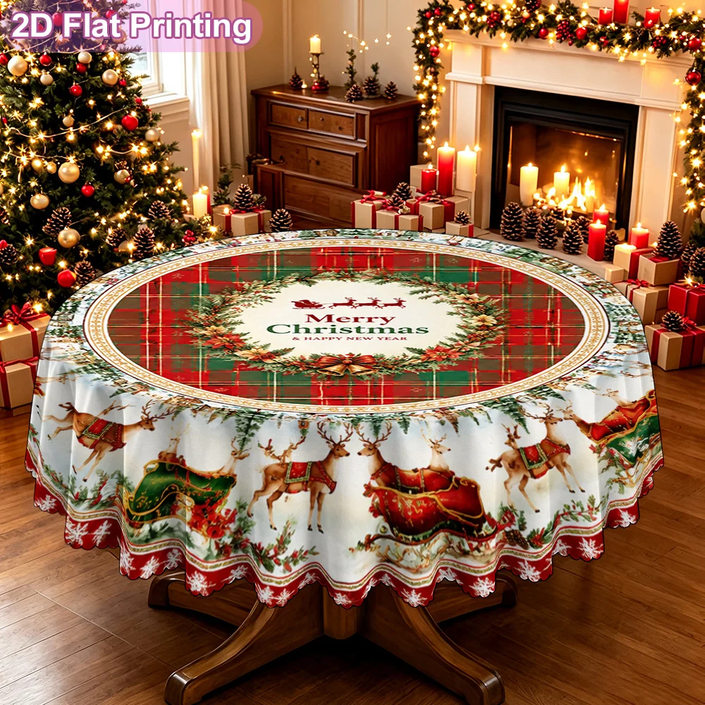 Merry Christmas reindeer sleigh print placemat tablecloth for family dining room setups