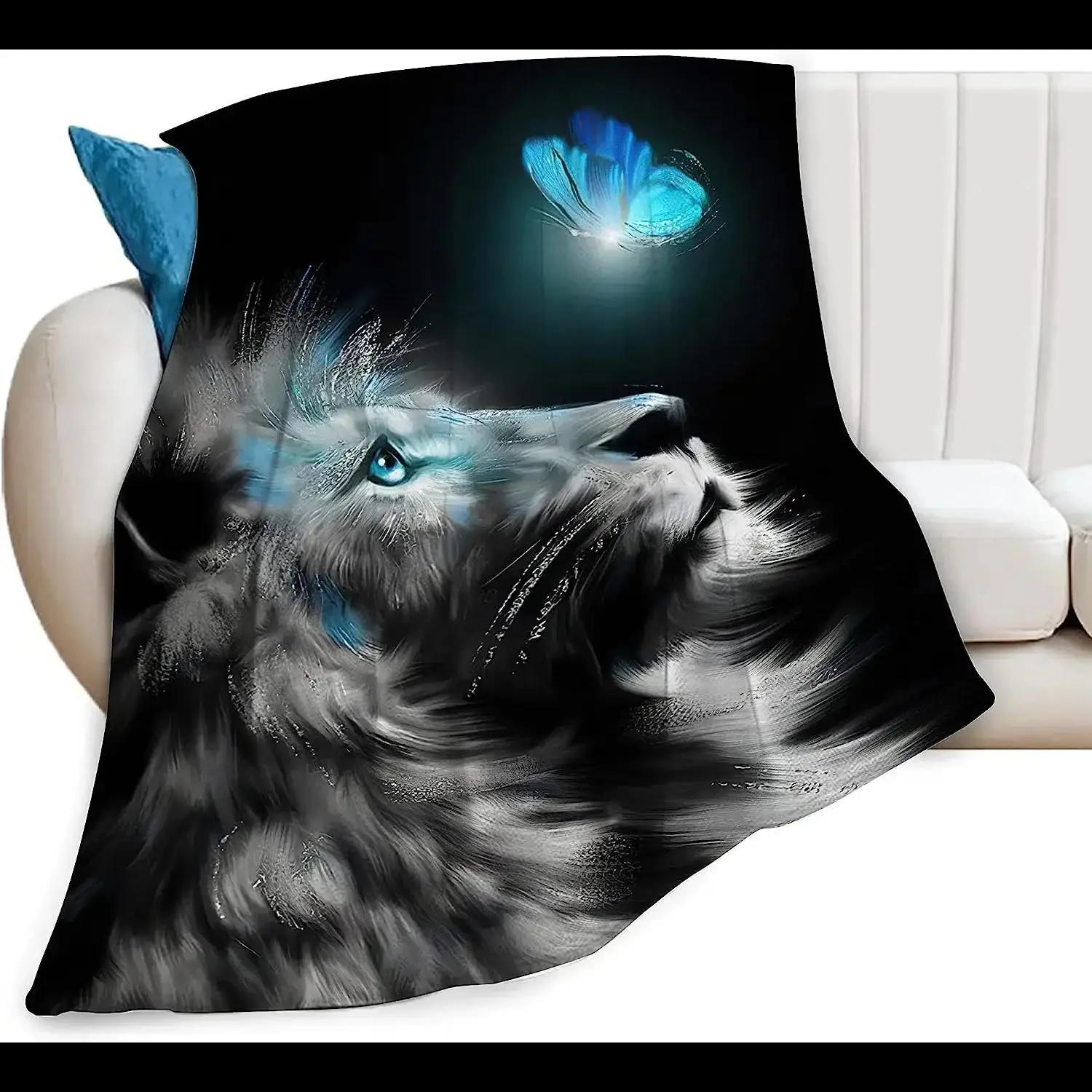 

Super Soft Cozy Lion Butterfly Fleece Throw Blanket Lightweight Plush Flannel Blanket for Kids Bed Sofa Home Textile