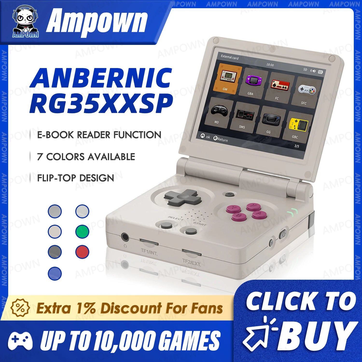 

ANBERNIC RG35XXSP флип-игровая консоль 3,5-дюймовый IPS-экран Мини-HDMI-выход Wi-Fi Bluetooth 4,2 электронная книга Linux видеоконсоль плеер подарки