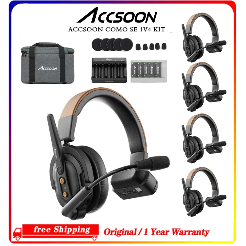 1 Host 4 Remote Intercom Headset Kit, Noise Cancellation Mic, Real-Time Team Communication for Shooting Accsoon Como SE