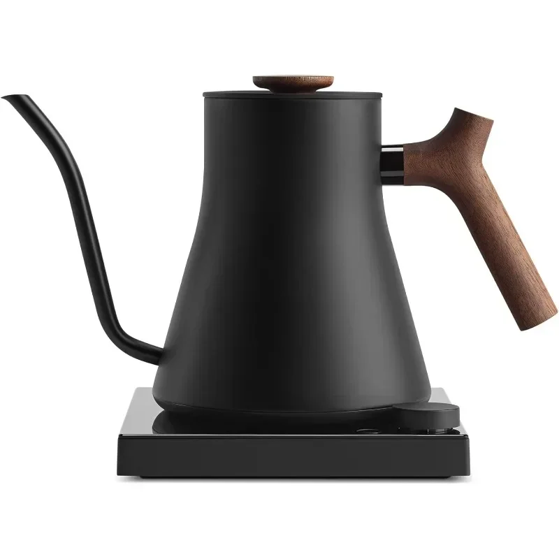 Electric Gooseneck Kettle - Pour-Over Coffee and Tea Pot, Stainless Steel, Quick Heating, with Walnut Wood Handle