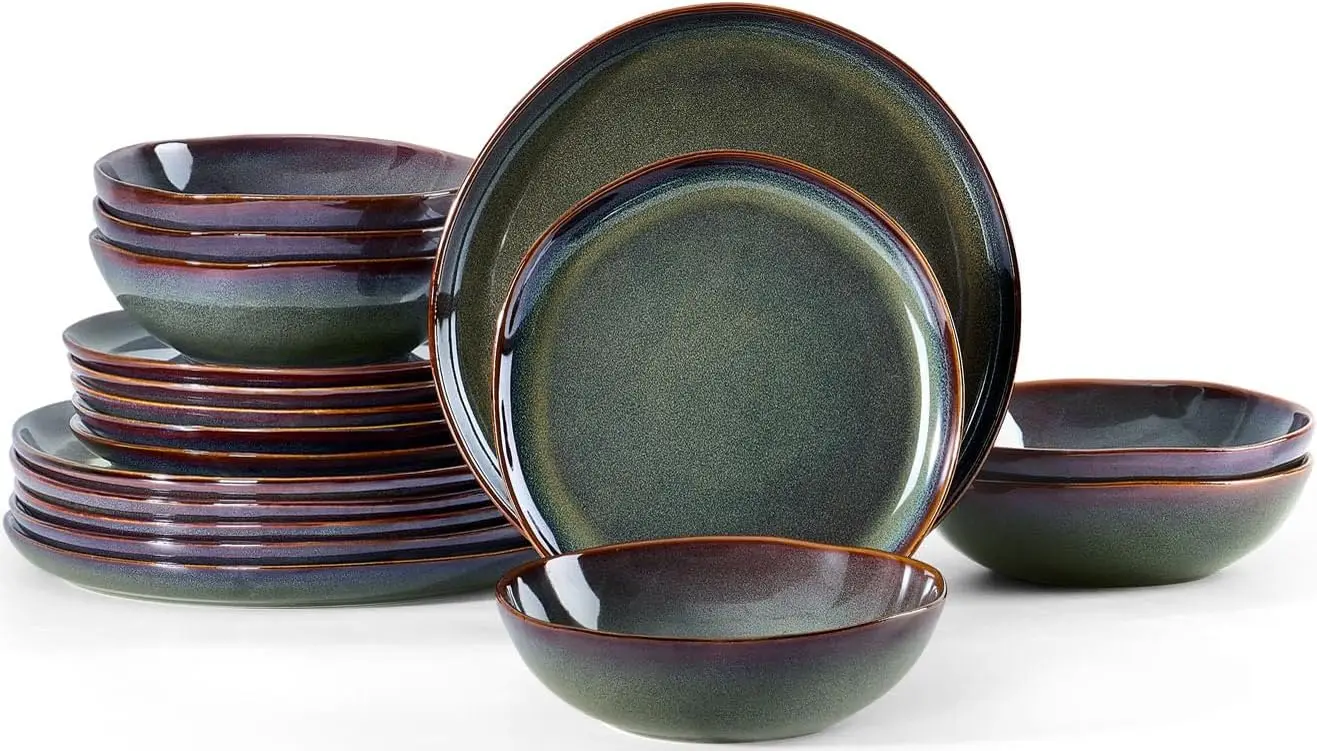 

18PCS Dinnerware Sets for 6, Stoneware Plates and Bowls Dish Set, Irregular Handmade Dinner Ware Dishware for Kitchen Dinning, M