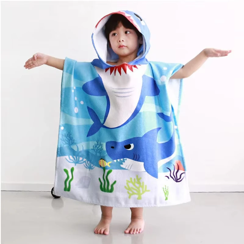 60x60cm Cartoon Printed Bathrobe Hooded Super Absorbent Suit For Beach Pool Essentials for Seaside Camping Gift For Boy or Girl