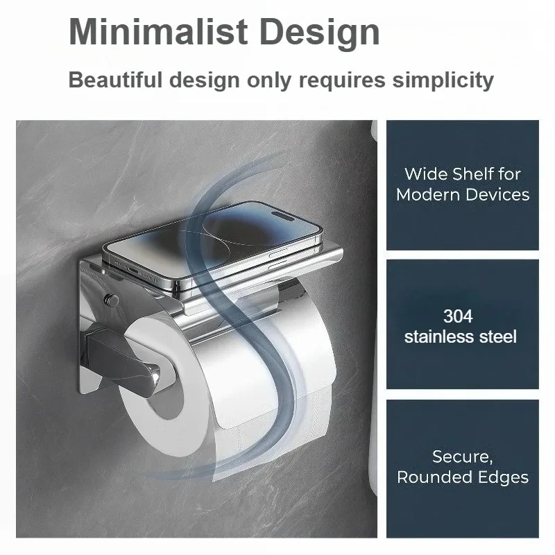 

Toilet roll paper holder 304 stainless steel material, no punching/punching two installation methods, anti-corrosion/rust
