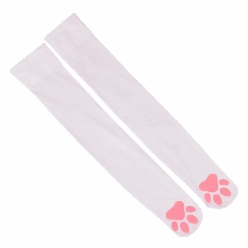 Y2k Velvet Cat Paw Stockings Pink Paw Pads Cute 3D Kitten Claw Socks Thigh High Long Socks Lolita JK