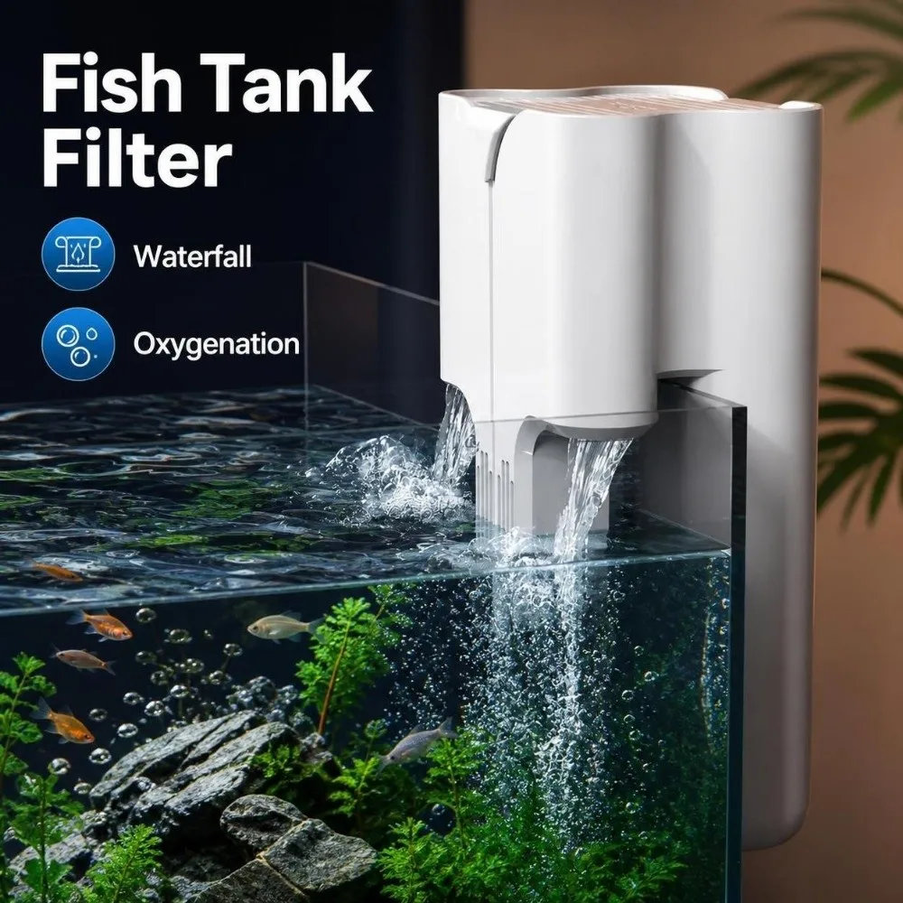 3-in-1 Fish Tank Filter Oxygenation Waterfall Wall-Mounted Filter Easy Install 3-Stage Multi-Stage Filtration Aquarium Filter