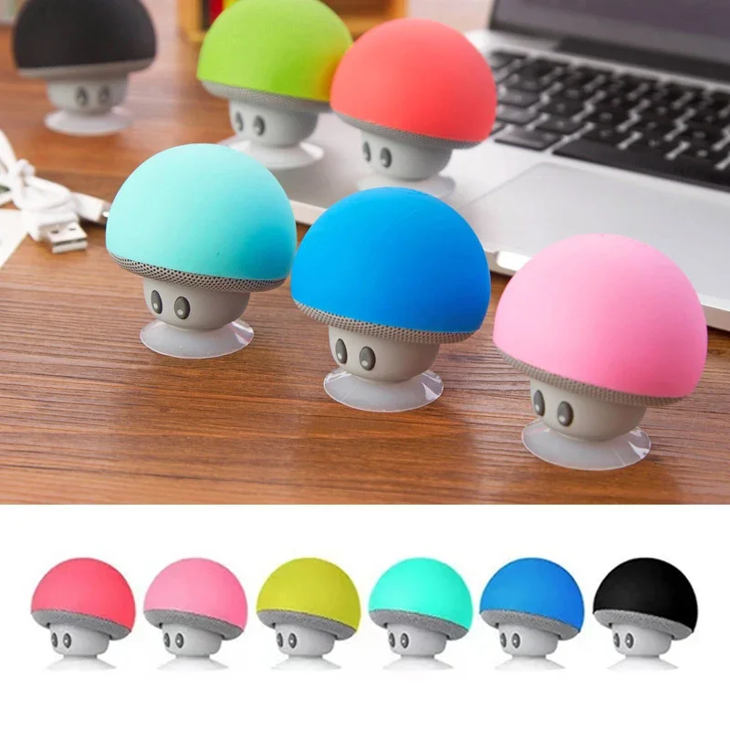 Mini Mushroom Bluetooth Speaker Portable Wireless Sound Box Sucker Cup Audio Receiver Music Stereo Subwoofer Can Phone Holder