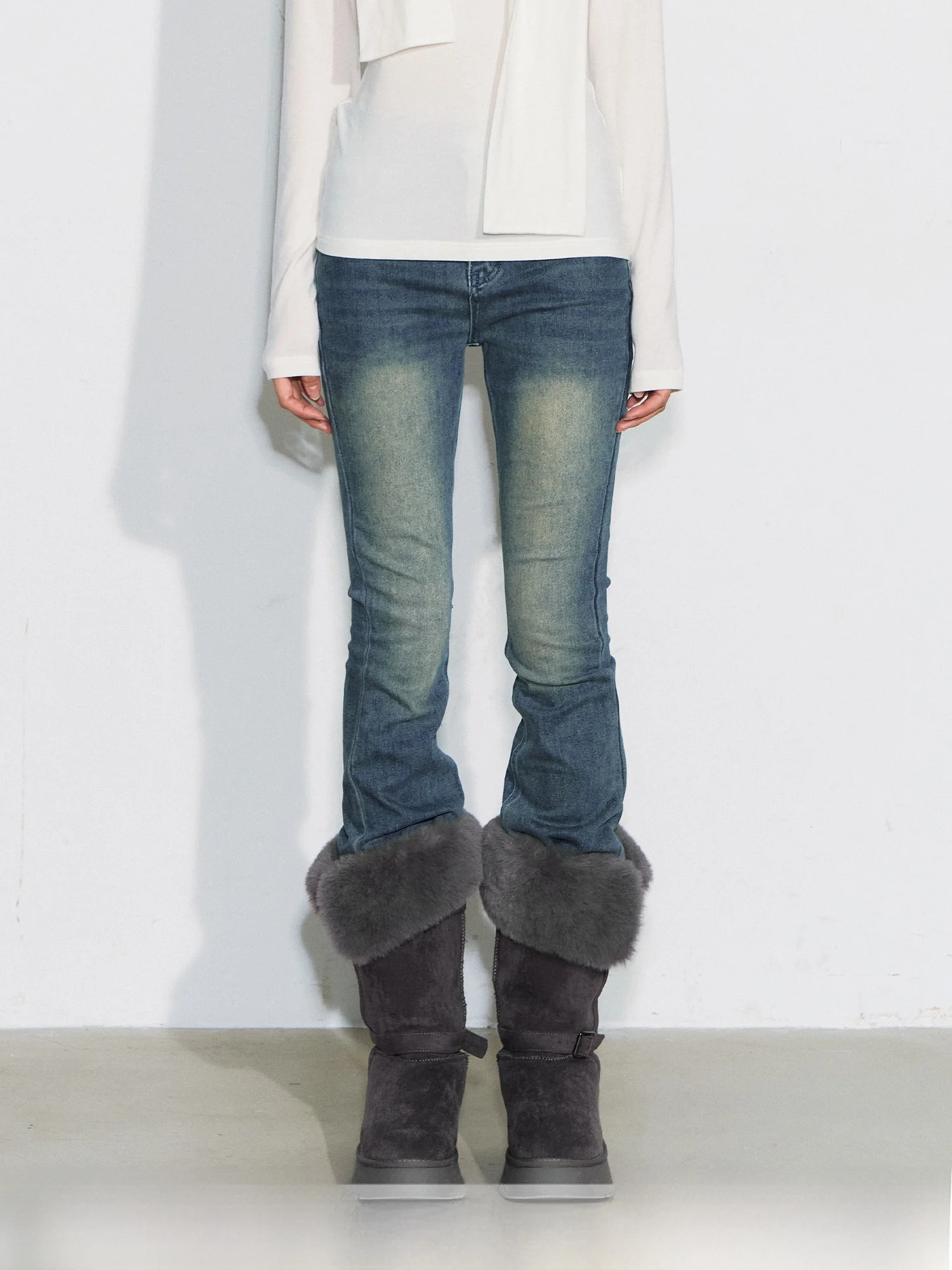 

CyNi Retro Distred Slimming Long Pants High Waist Micro Flared Denim Jeans for Women Sexy Chic Vintage Sle