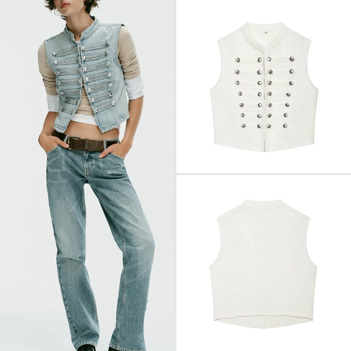 Fashionable Button Decorated Sleeveless Denim Vest Women's Autumn Wear ZADATA Brand Outerwear Regular Length Double Row Buttons