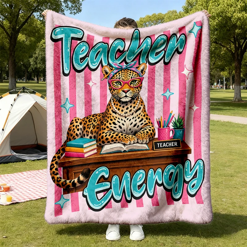 , Teacher Flannel Blanket, Back To School, Leopard Flannel Throw, Teaching Cozy Blanket