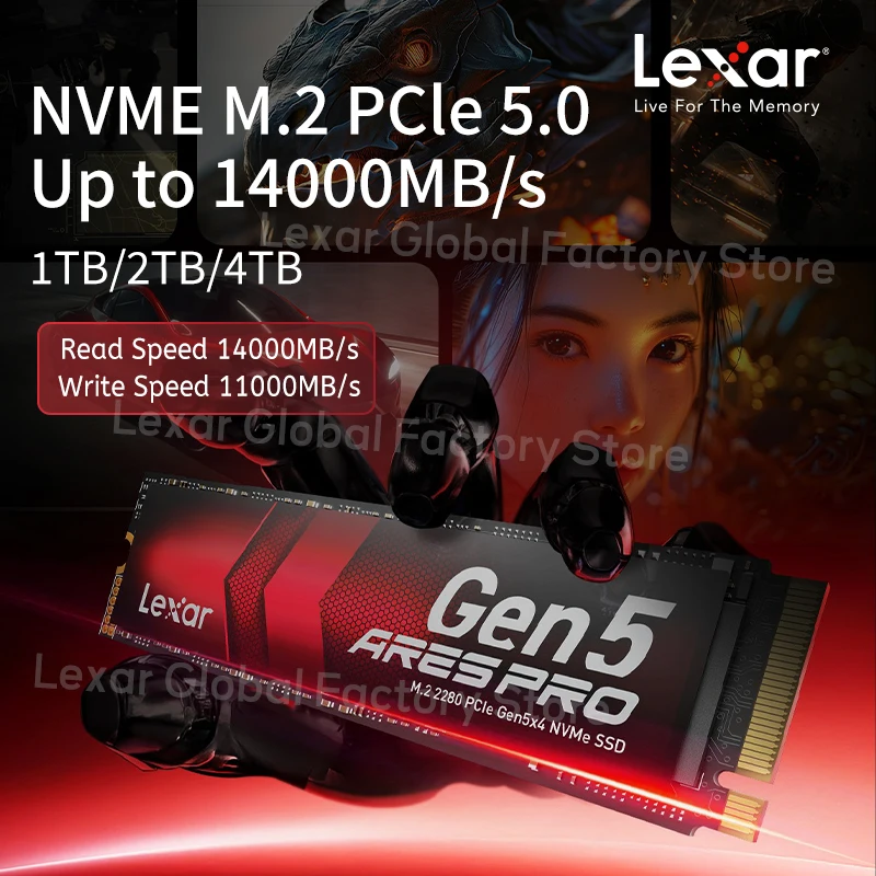 Lexar ARES PRO SSD PCle5.0×4 NVMe m.2 2280 Unidad de estado sólido 4 TB 2 TB 1 TB Velocidad de lectura de hasta 14000 MB/s para PS5/portátil/PC