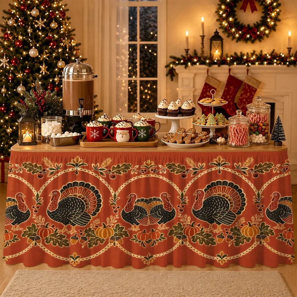 Panoramic grassland patchwork Thanksgiving tablecloth, Thanksgiving harvest home decoration, table season
