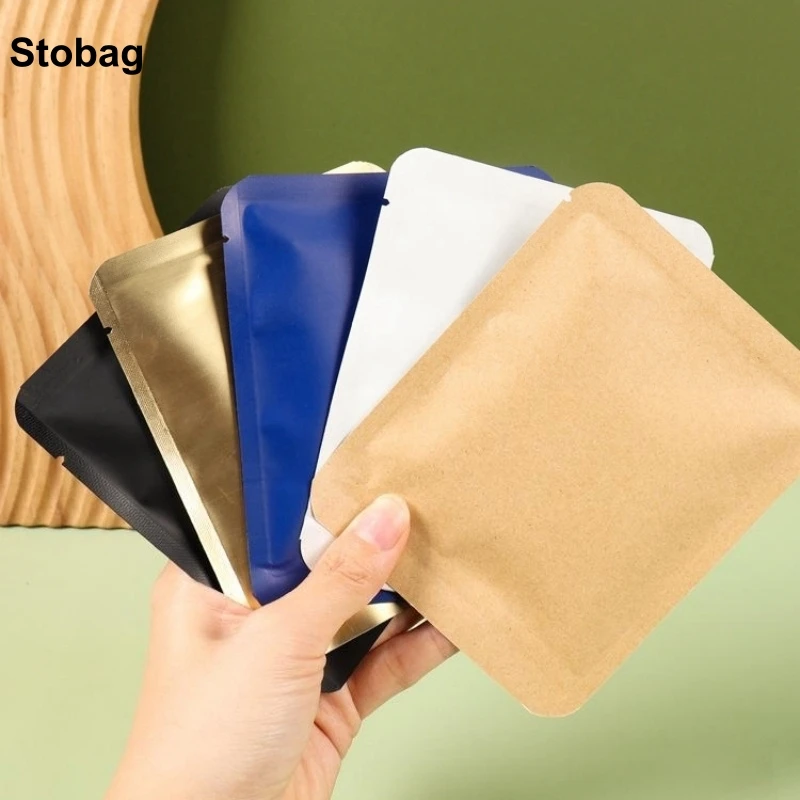 

StoBag 100pcs Coffee Powder Packaging Bag Kraft Paper Aluminum Foil Plastic Small Sealed Heat Sealing for Tea Nuts Storage Pouch