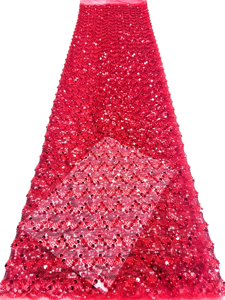 

African Heavy Bead Lace Fabric 5 Yards High Quality Nigerian Sequins French Tulle for Wedding Party Material 2026 sewing