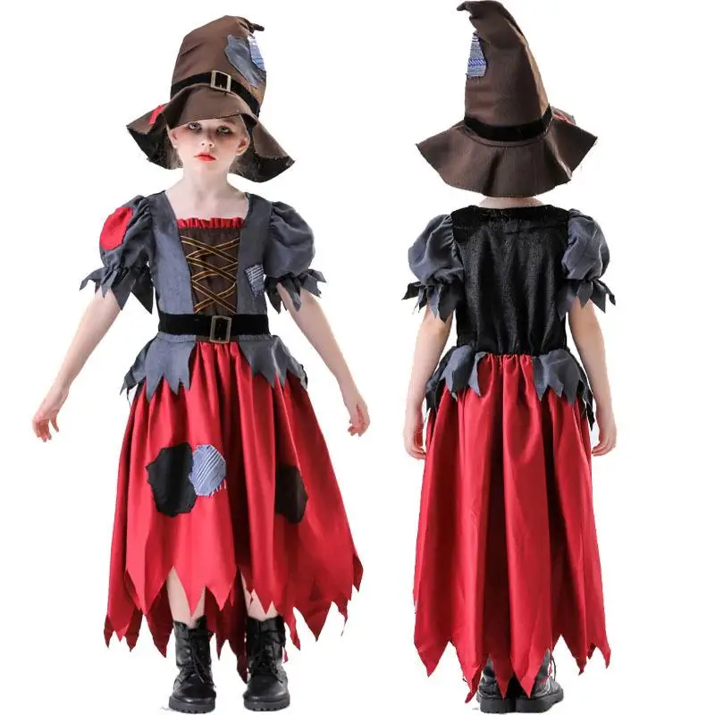 loween  Witch Children's COS Bla Red Dr Witch Costume Par Masquerade Women's Traditional Ethnic Stage Costume