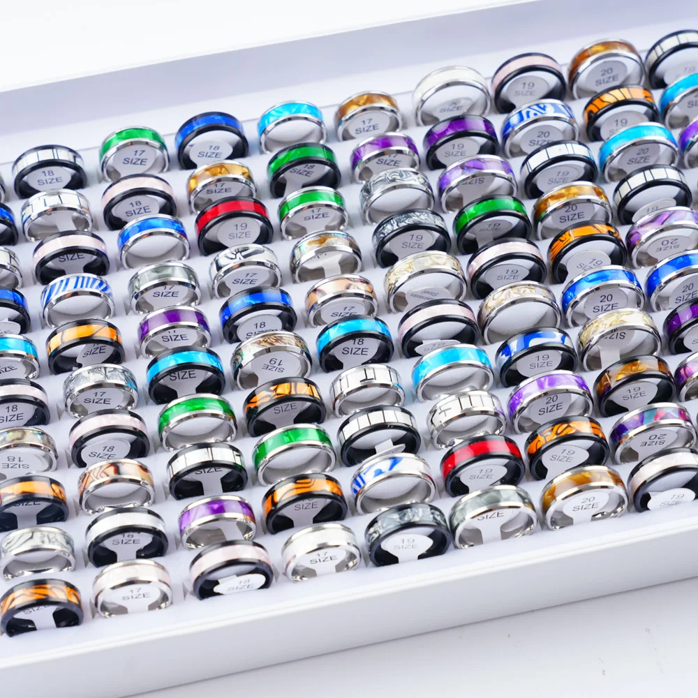 Wholesale 36pcs/Lot Shell Stainless Steel Rings For Mens Women Wedding Party Four Colors Not Fade Jewelry