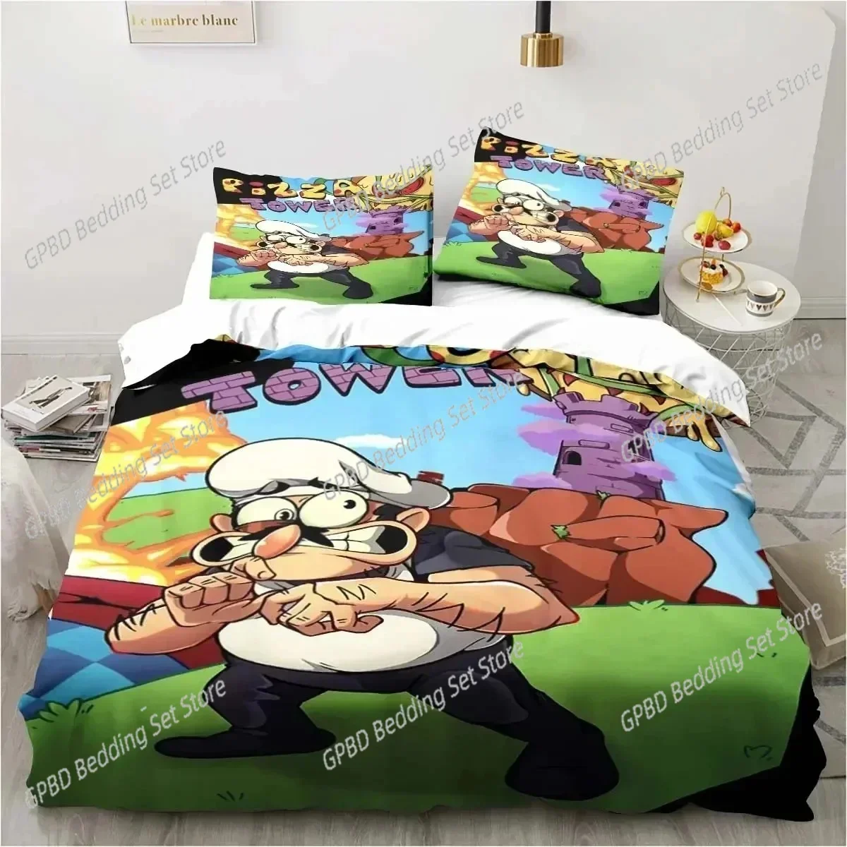 3D Print Pizza Tower Pixel Style Game Bedding Set Bedroom Soft Modern Bedspreads Comefortable Duvet Cover Quilt Pillowcase