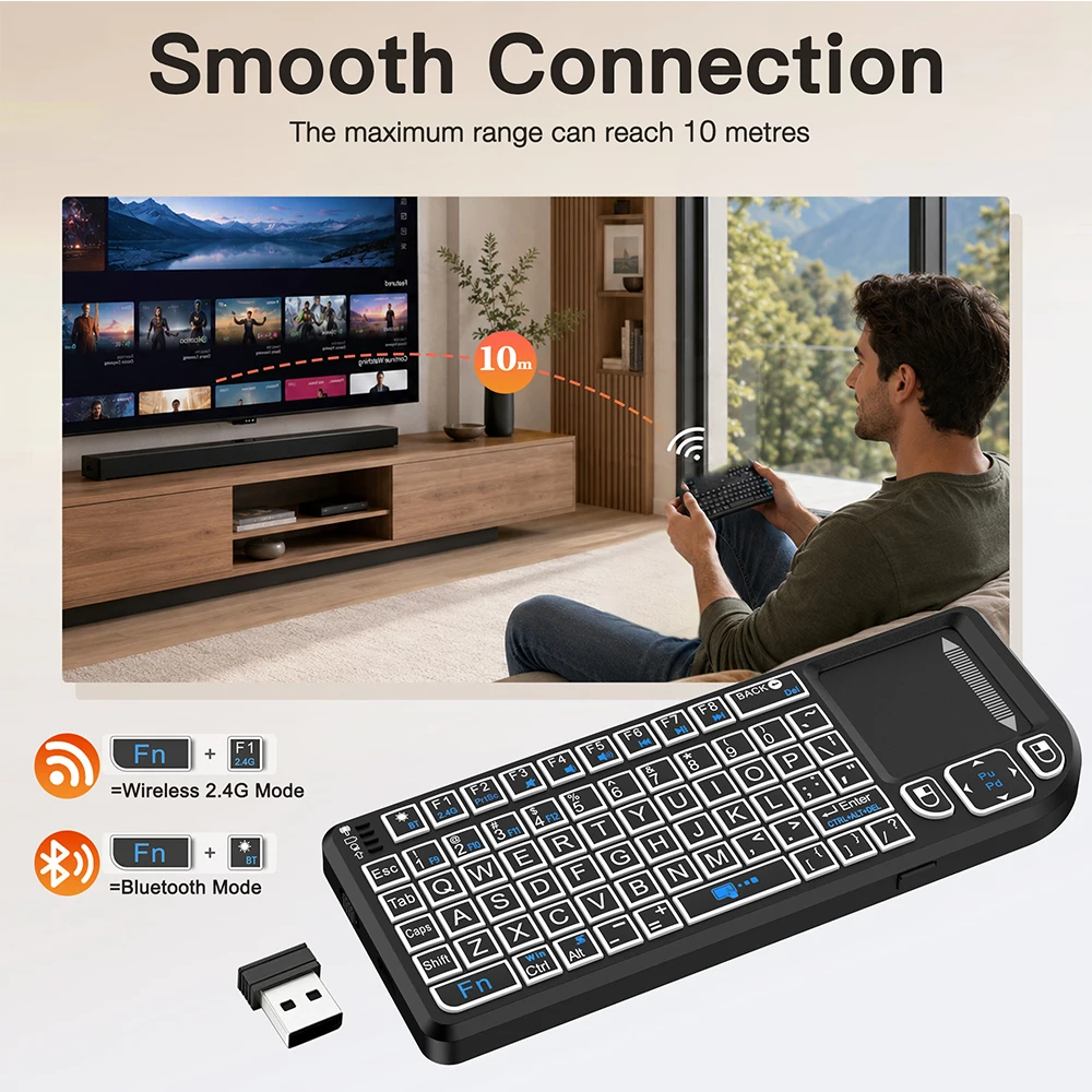 KEBIDUMEI Wireless Keyboard Mini Air Mouse Keyboards With TouchPad 7 Color Backlit Wireless Remote Keypad for Android TV Box PC