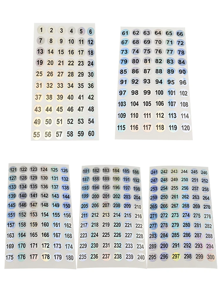 20 hojas de clasificación de 1 a 300, pegatinas redondas decorativas para el hogar, la escuela y la Oficina, impermeables, embalaje reflectante