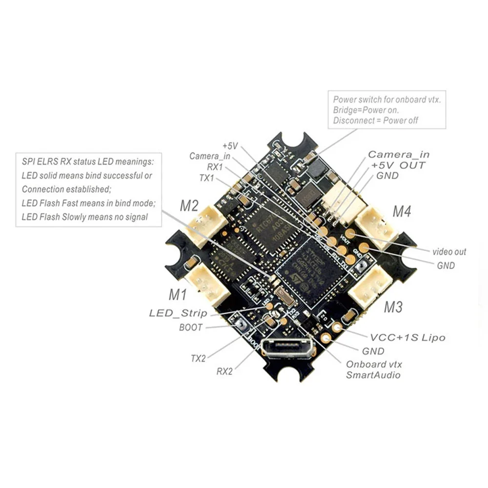 Happymodel ELRS F4 2.4G AIO 5in1 Flight Controller Built-in SPI 2.4GHz ELRS Receiver for RC Toothpick Freestyle FPV Racing Drone