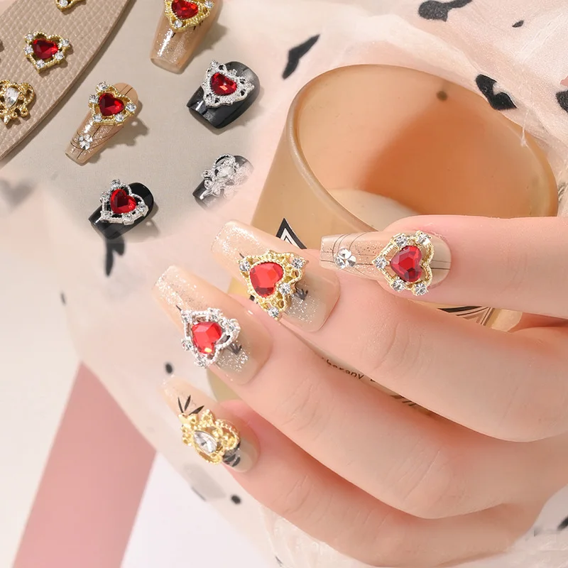 20 stuks luxe kristal kruis hart nagel strass edelsteen goud zilver metaallegering vergulde diamanten bedels voor doe-het-zelf nagelbenodigdheden sieraden