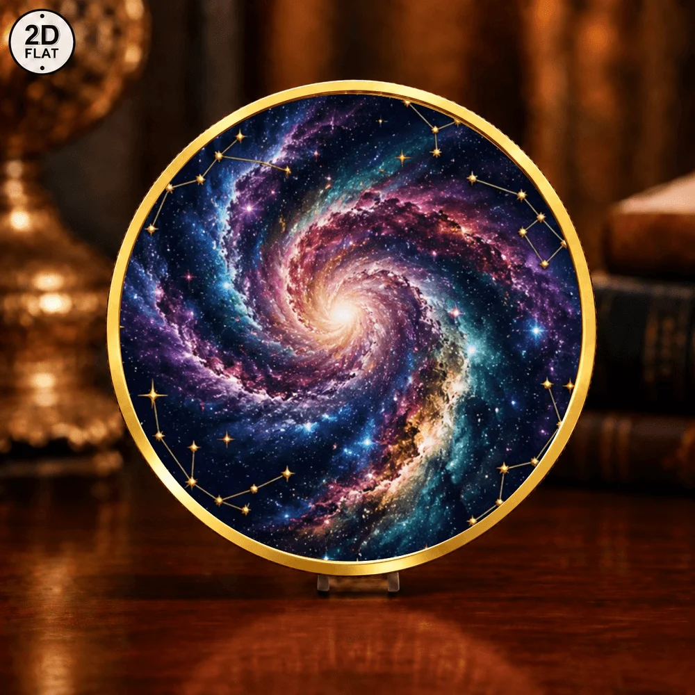 1pc Space Challenge Coin Burning Sun & Swirl Galaxy Nebula Starry Sky Metal Token Collectible Gift for Space Enthusiasts