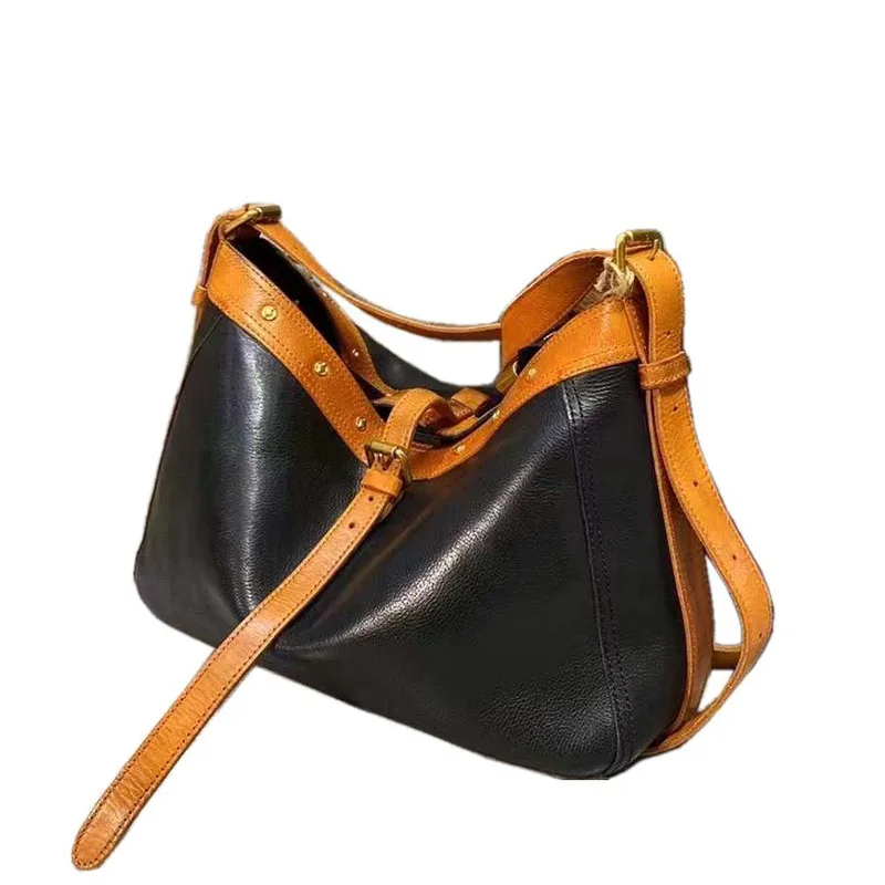 

Women Contrast Color Leather Crossbody Bags Elegant Ladies Genuine Leather Shoulder Bag Casual Commuter Handbags Free Delivery