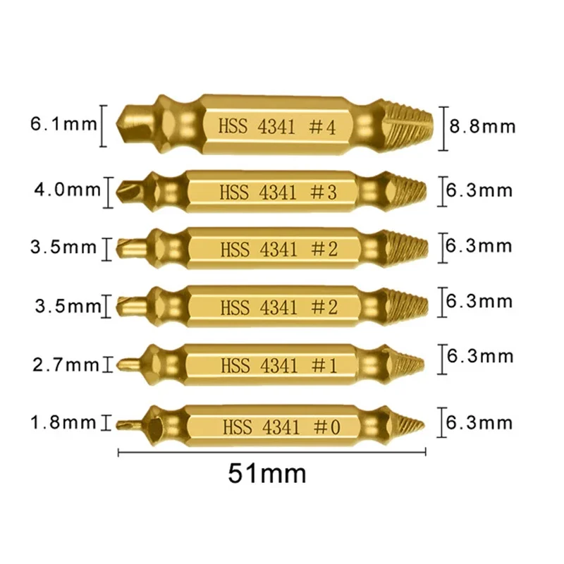 6 PCS Damaged Screw Extractor Drill Bit Set Stripped Broken Screw Bolt Remover Extractor Easily Take Out Demolition Tools