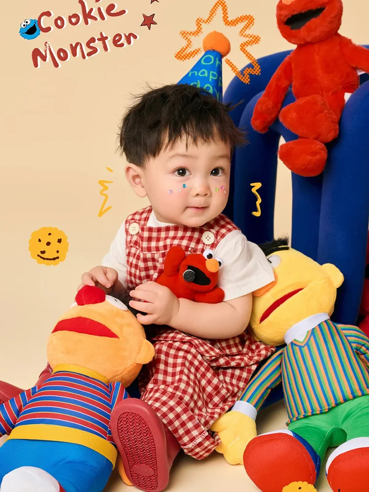 Pakaian kostum bayi 1-2 tahun, celana panjang Suspender kotak-kotak + setelan fotografi lengan pendek properti boneka kartun Anime tema seni foto