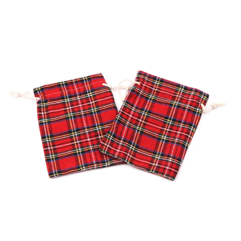 Custom. In Stock Red Plaid Cotton Drawstring Bags Candy Bags Packaging Bags