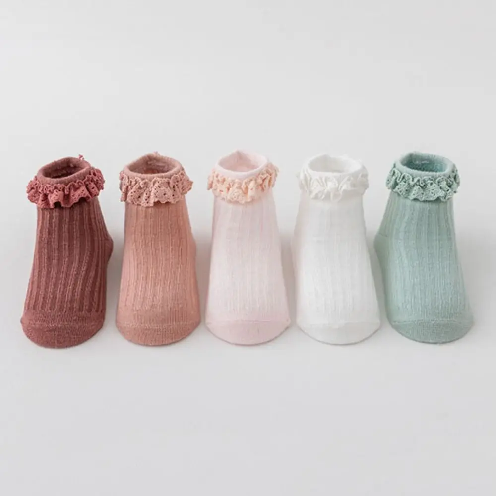 

5Pairs Sweet Cotton Baby Ruffle Socks Lace Newborn Kids Tube Sock Infant Non-slip Toddle Walking Socks Baby Girl