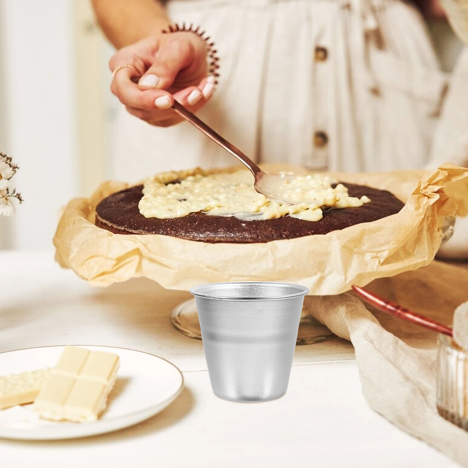 

4 шт., форма для чашки для пудинга из алюминиевого сплава, мини-сковорода с антипригарным покрытием, аксессуары для выпечки для дома, кекс, чизкейк, яичный пирог, создатель